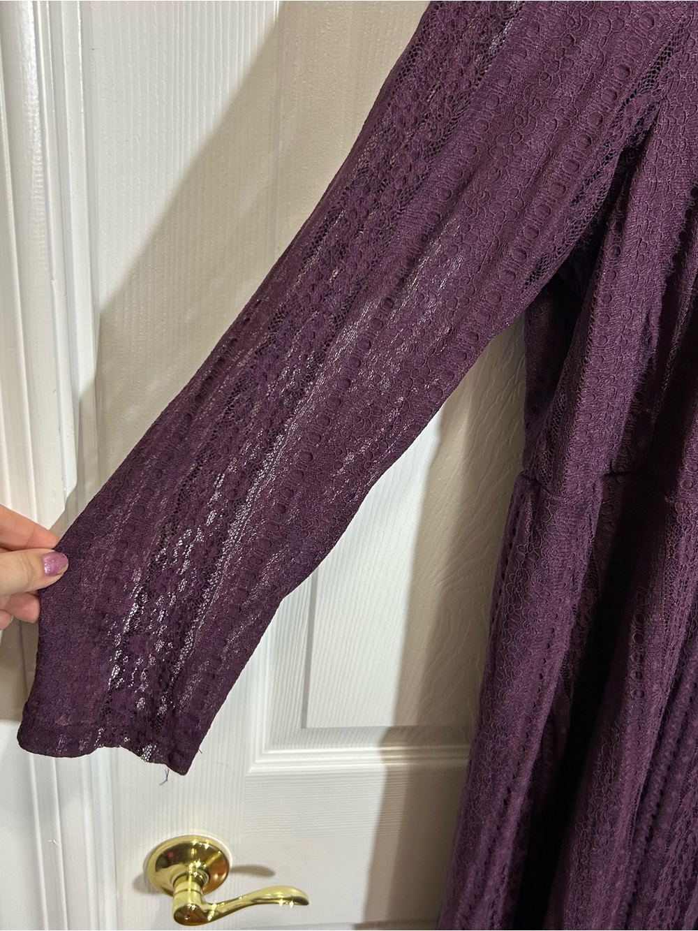 BloomChic Deep Plum Lace Midi Dress - Picture 3 of 8
